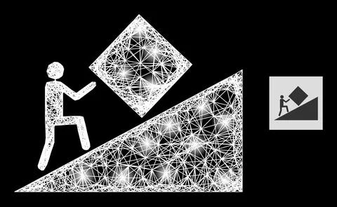 Bright Intersected Mesh Pointless Task Icon with Glare Spots and White Mesh Stock Illustration