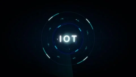 Bright IOT with glowing neon effect and intricate circular HUD on a dark di.. 動画素材 335826565