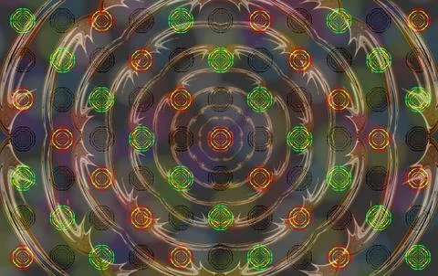 Bright, jagged rings decrease in size, resembling a tunnel. Stockillustratie