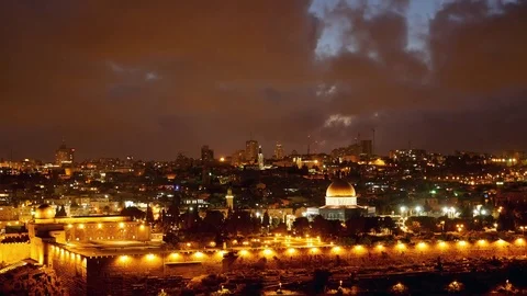Bright Jerusalem old city lights over Al Aqsa Stock Footage 76202508