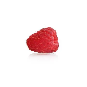 Bright juicy red raspberry on a white background with reflection. Design el.. Stock Photos