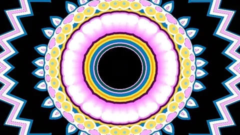 Bright kaleidoscope circular pattern of brightly colored flowers Stock Footage 126259335