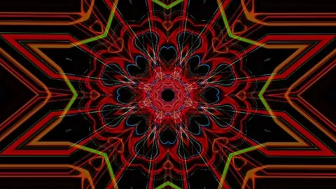 Bright kaleidoscope circular pattern of brightly colored flowers Stock-Footage 126259705