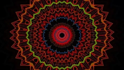 Bright kaleidoscope circular pattern of brightly colored flowers Stock Footage 126259751