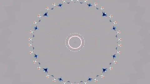 Bright kaleidoscope circular pattern of brightly colored flowers start Stock Footage 126260001