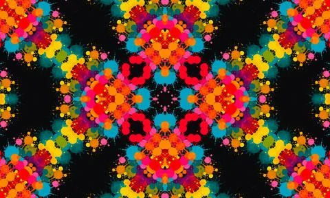 Bright kaleidoscopic pattern of multicolor blots and dots Stock Illustration