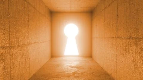 Bright keyhole shape illuminating concrete room Stock Illustration
