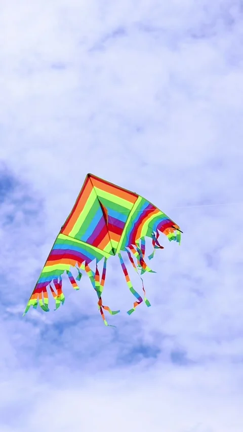 Bright kite against the cloudy sky. Toy for children and adults Stock Footage 311717527