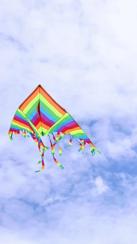 Bright kite against the cloudy sky. Toy for children and adults Stock Footage 311717546