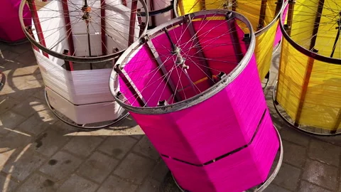 Bright kite string reels ready for Makar Sankranti festival in India Stock Footage 326045552