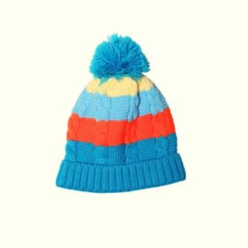 Bright knitted hat on a white background Stock Photos