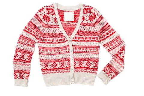 Bright knitted sweater with red pattern Bright knitted sweater with red pa... Stock Photos