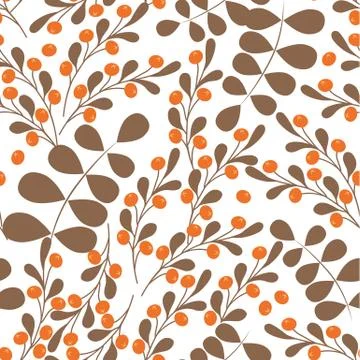 Bright l fall vector seamless background of red berries eaves mountain ash oa Stock Illustration