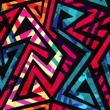 Bright labyrinth seamless pattern with grunge effect Stock Illustration