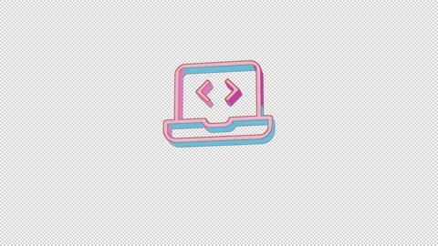 Bright laptop code icon is jumping merrily. Retro style. Alpha channel black. Stock Footage 253151896