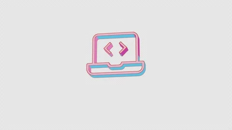 Bright laptop code icon is jumping merrily. Retro style. Alpha channel black. Stock Footage 253151905