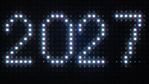 Bright LED numeric display futuristic year 2027 illuminated digits Vídeos de archivo 345003756