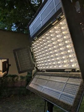 Bright LED Panel Light Outdoor Setup Stock Photos