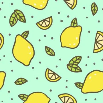 Bright lemons and leafs background. Stock Illustration