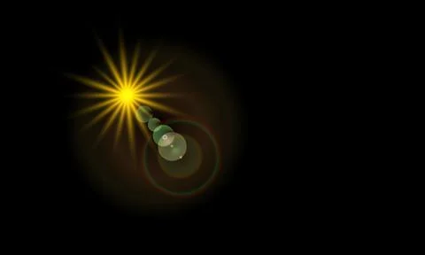 Bright Lens Flare Light Effect with Starburst on Black Background Stock Illustration