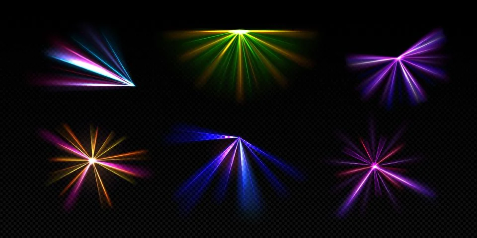 Bright light beams, laser rays, neon glow effect Stock Illustration