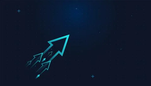 Bright light blue arrows symbolize upward growth and increasing investment .. Illustrazione stock