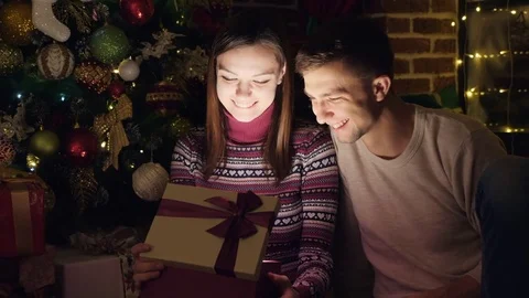Bright light from the box. Christmas gift Stock Footage 82952890