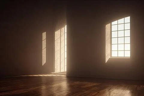Bright light breaks through the window and doorway into a darkened room. Stock Illustration