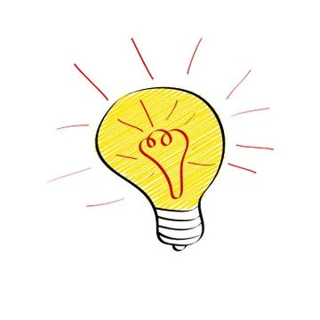 Bright light bulb in doodle style isolated on white background. Big idea Stock Illustration