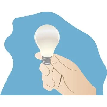 Bright light bulb in hand. Vector illustration. Stock Illustration