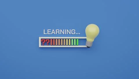 Bright light bulb with loading learning bar 3D render illustration Stock Illustration