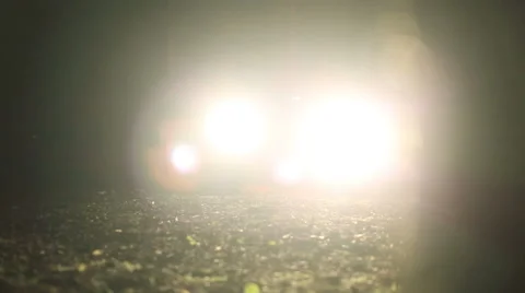 Bright light of car headlights at night in the forest Stock Footage 65296007