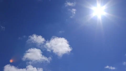 Bright light clouds, sun star, blue sky - time lapse cloudscape - sky background Stock Footage 153525933