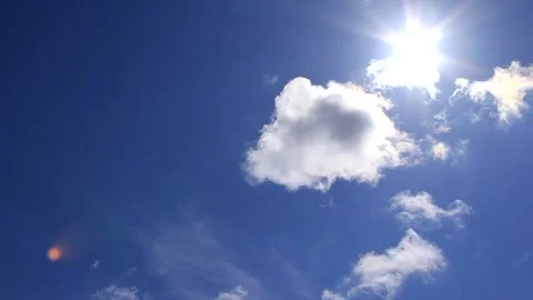 Bright light clouds, sun star, blue sky - time lapse cloudscape - sky background Stock Footage 153525996