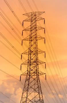 Bright light electricity tower background. Stock Photos
