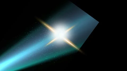 Bright light flare effect with lens flare rays in dark studio background Stock Footage 346438613