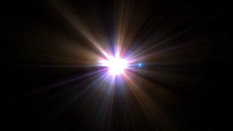 Bright Light Flare Effect Radiates Sunburst Pattern in Dark Background Stock Footage 338301666