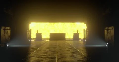 Bright light illuminates dark tunnel with a mysterious backdrop Illustrazione stock