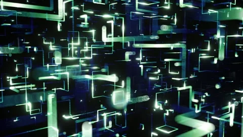 Bright light patterns create an abstract network background showing connections Stock Footage 343415764