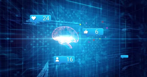 Bright light pulsing at center driving circuits animating toward icons Stock Footage 311679208