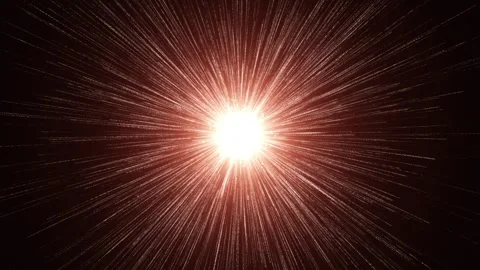 Bright light with red rays and particles moving on dark background. Can be used Stock Footage 261076203