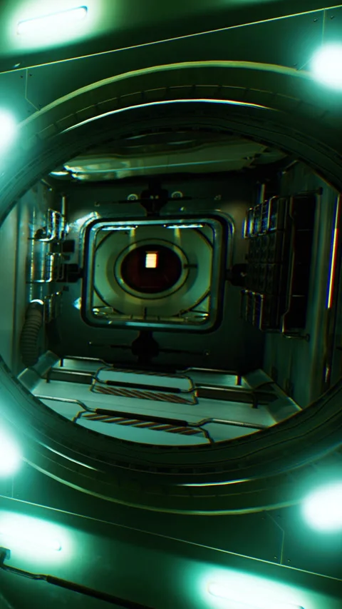 Bright light shines inside a futuristic spacecraft cabin Stock Footage 344959193