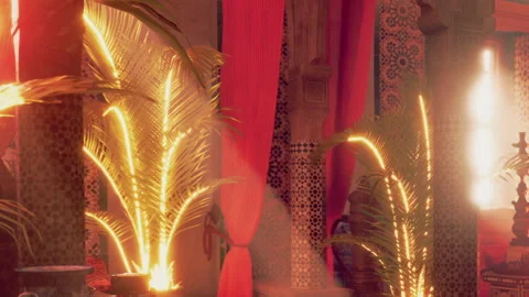 Bright light shines through a room with plants near patterned walls Stock Footage 342815114