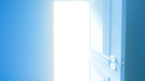 Bright light shining through open door symbolizing hope and new beginnings Stock Illustration