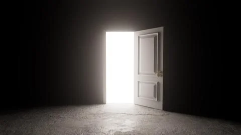 Bright light shining through open door in dark room Stock Illustration