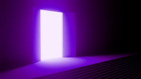 Bright light shining through open door in purple room Stock Illustration