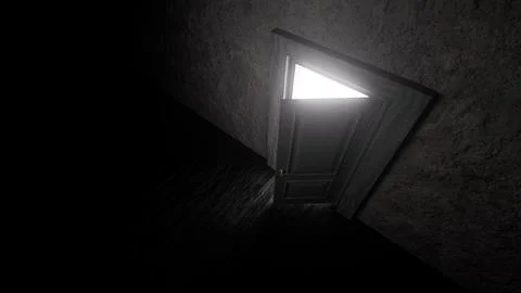 Bright light shining through open door in dark room Illustrazione stock