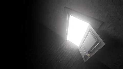 Bright light shining through open door in dark room Ilustração Stock