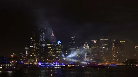 Bright light show of fireworks and laser beams in Sydney on Australia day 4k. Stock Footage 147415376