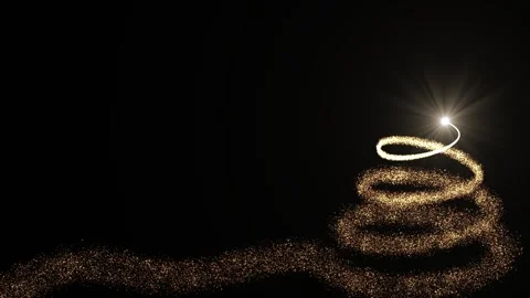 A bright light source draws a Christmas tree made of gold particles on a Stock Footage 255831935